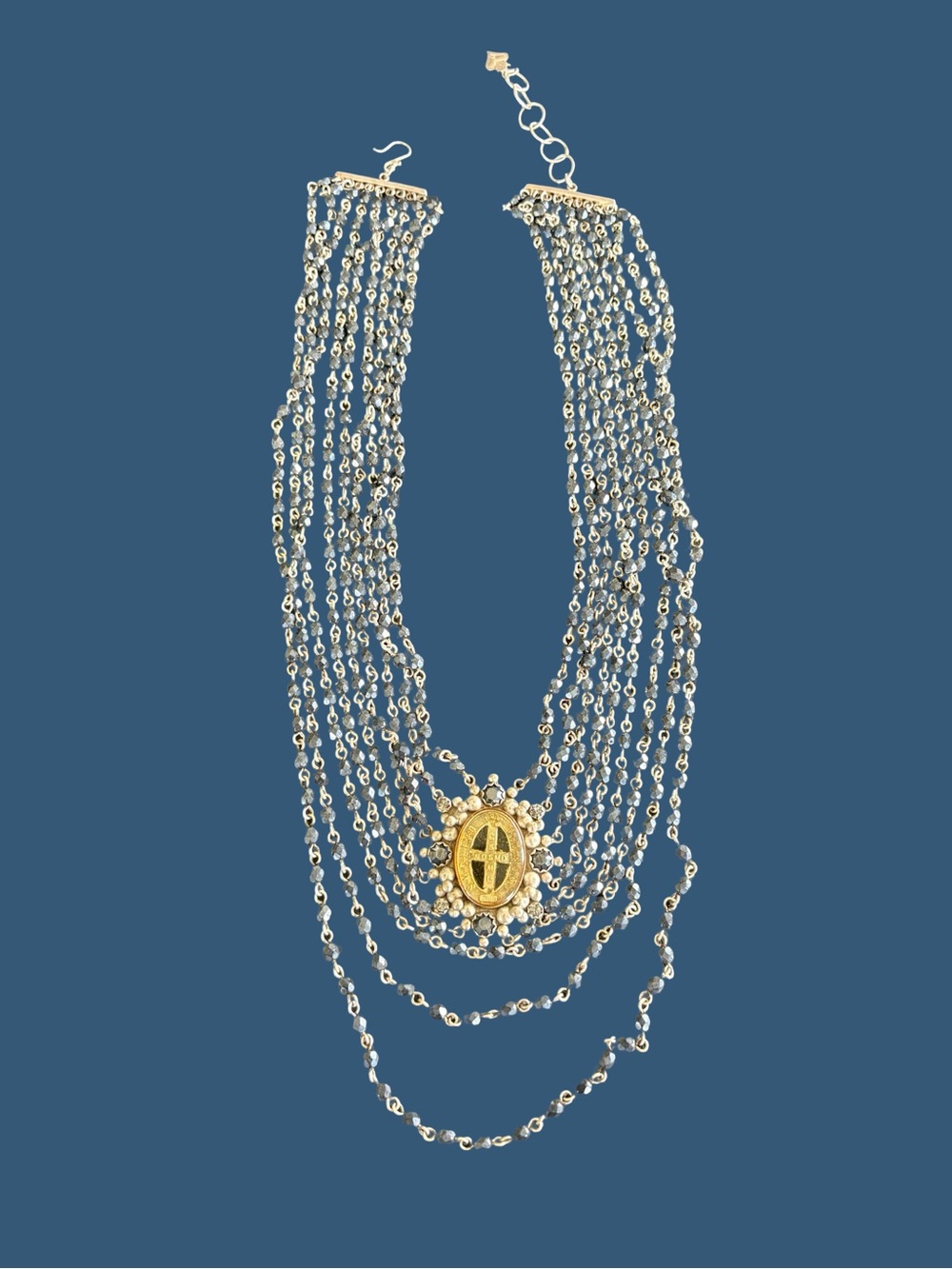 Virgins Saints & Angels Gold and Silver Multi-Strand Medallion Necklace